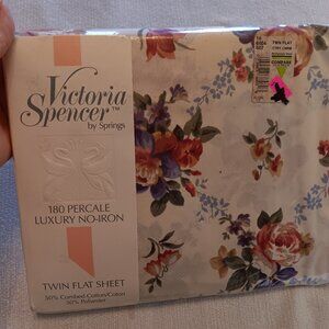 Vtg NOS Springs Twin Flat Sheet Floral English Rose country charm luxury USA